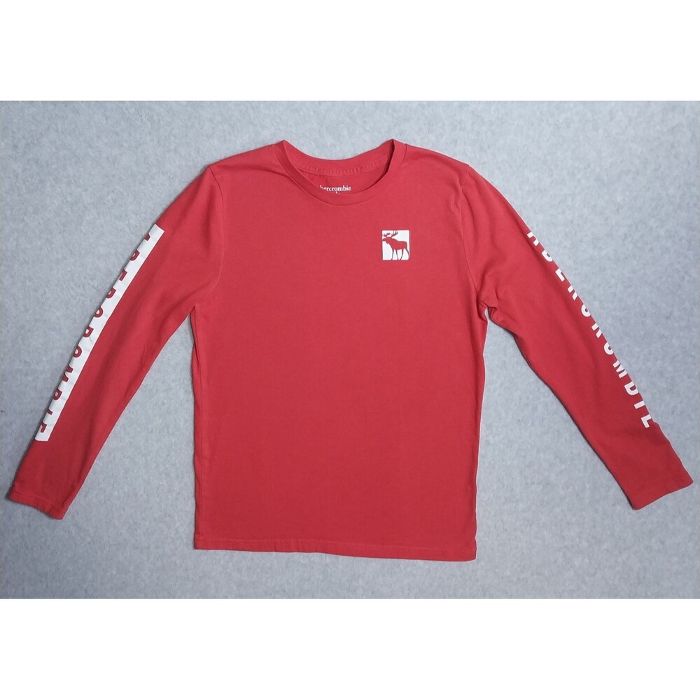 Abercrombie Kids Boys Long Sleeve Logo T-Shirt Red Embroidered Sleeve Size 13/14